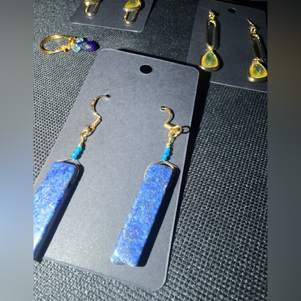 Blue and Gold Dangle Earrings